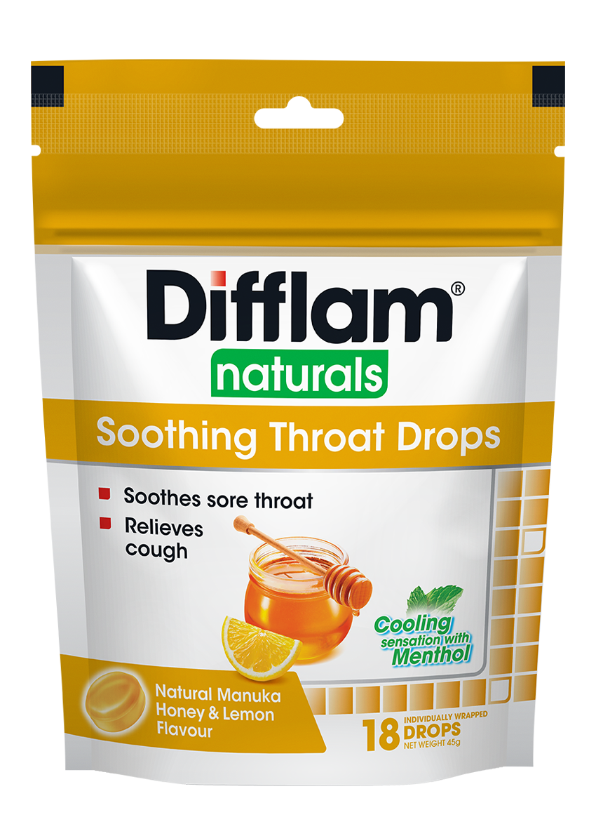 Difflam Naturals Soothing Throat Drops Natural Manuka Honey & Lemon Flavour
