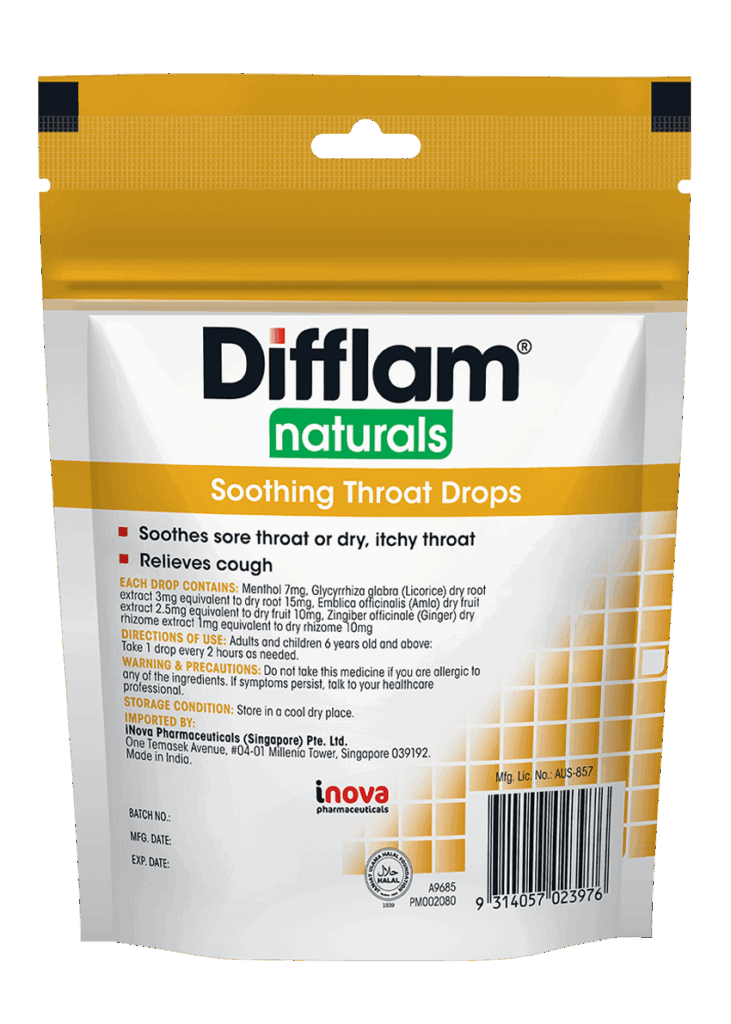 Difflam Naturals Soothing Throat Drops <br></noscript>Natural Manuka Honey & Lemon Flavour