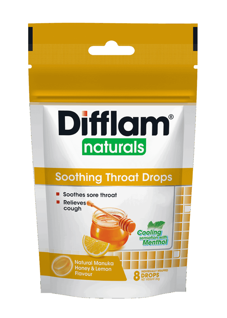 Difflam Naturals Soothing Throat Drops <br></noscript>Natural Manuka Honey & Lemon Flavour