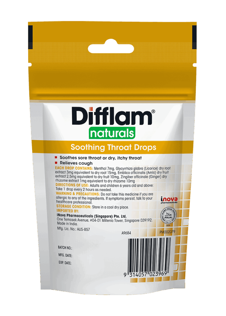 Difflam Naturals Soothing Throat Drops <br></noscript>Natural Manuka Honey & Lemon Flavour